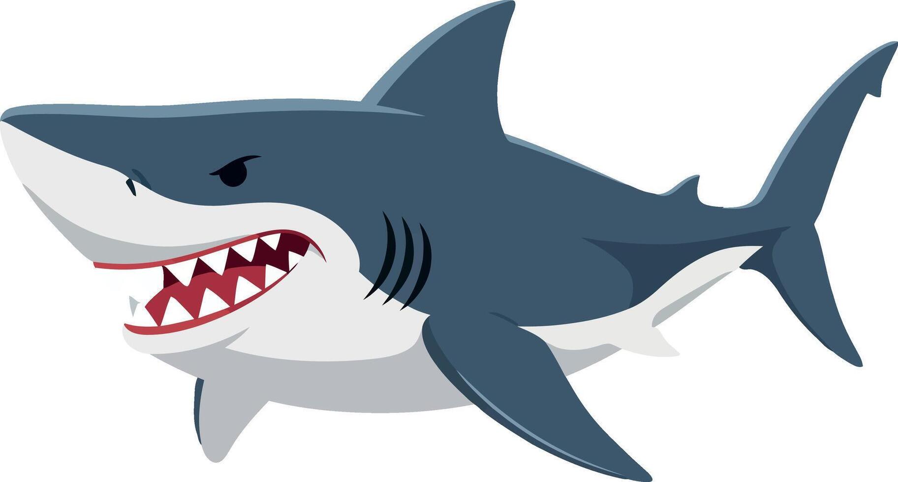 Cartoon shark swimming in a playful ocean scene, flat design art vector