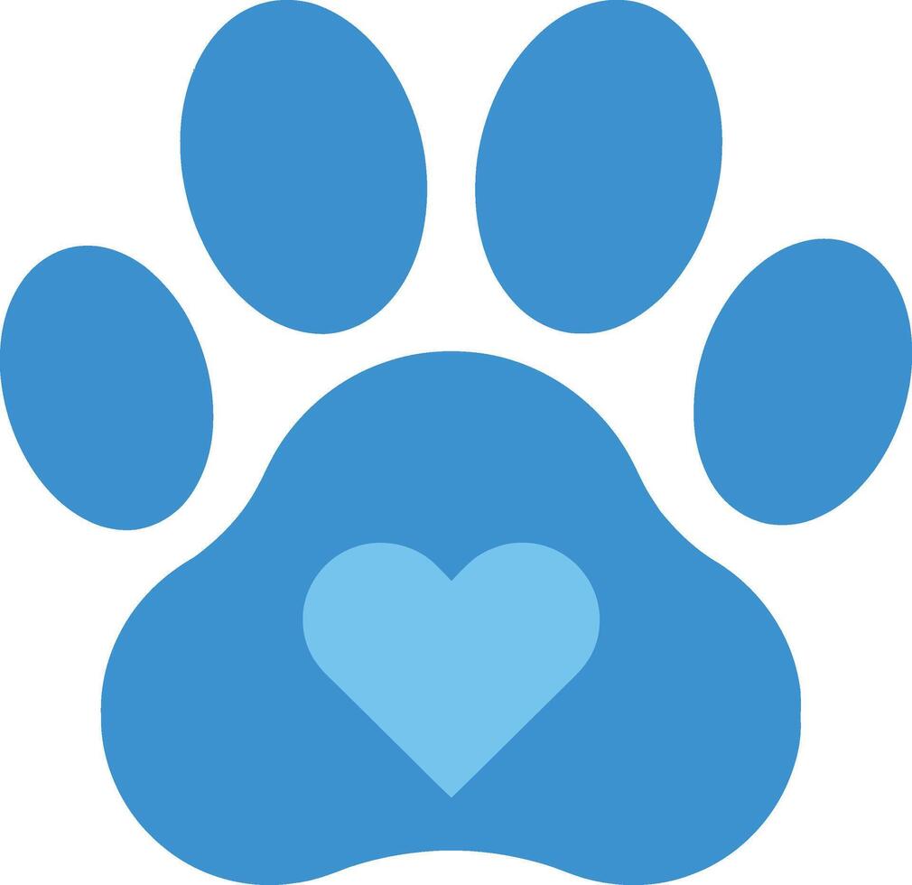 Blue paw print with heart accent in flat design style, showcasing love for pets in art vector