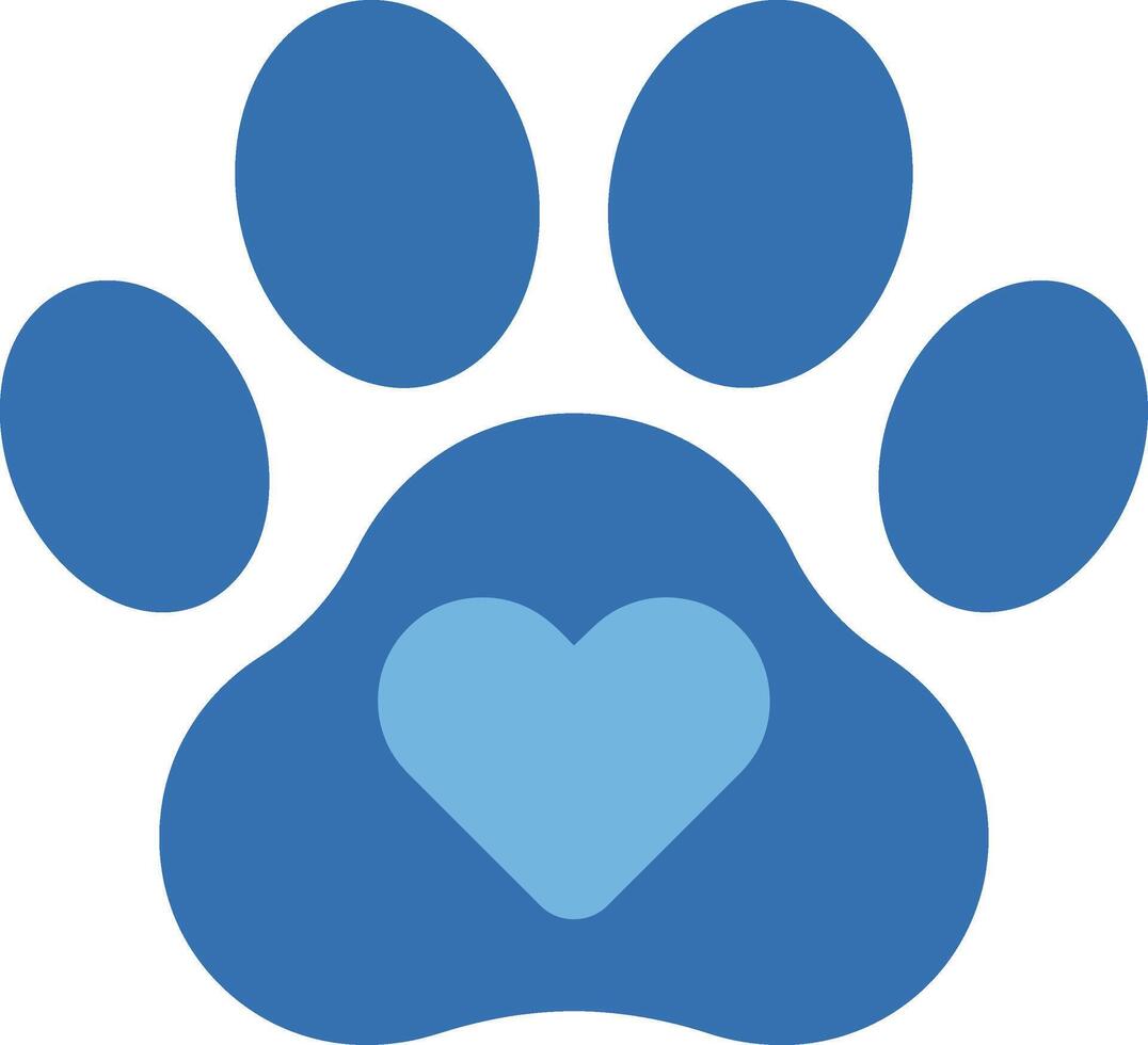 Blue paw print with heart symbol in minimal flat design style showcasing love for pets in art vector
