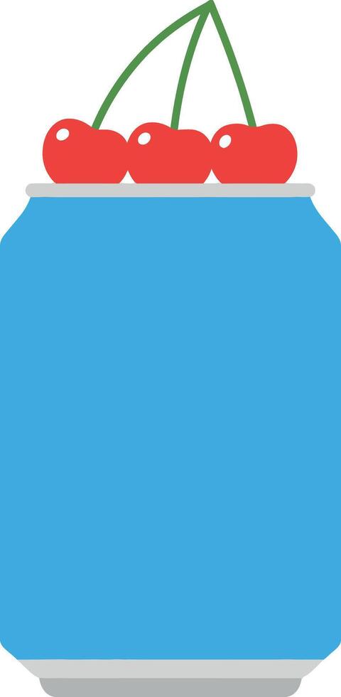Blue soda can topped with red cherries in a minimal illustration vector
