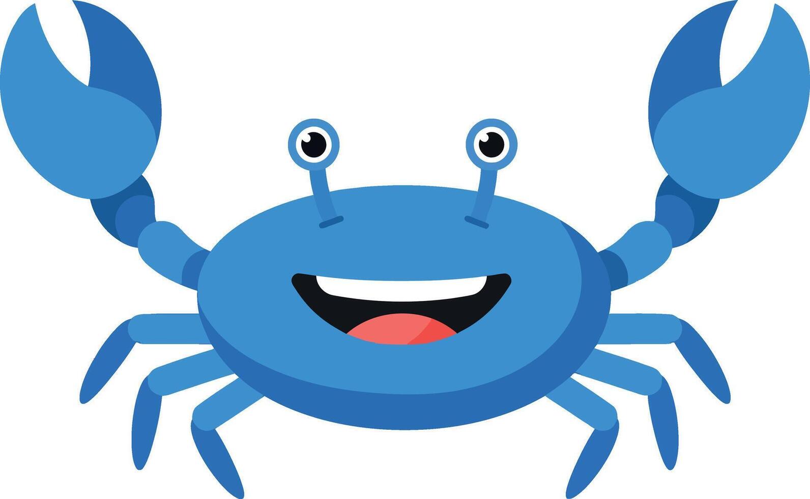 Blue crab with a cheerful expression in a flat art style showcasing vibrant colors and friendly design elements vector