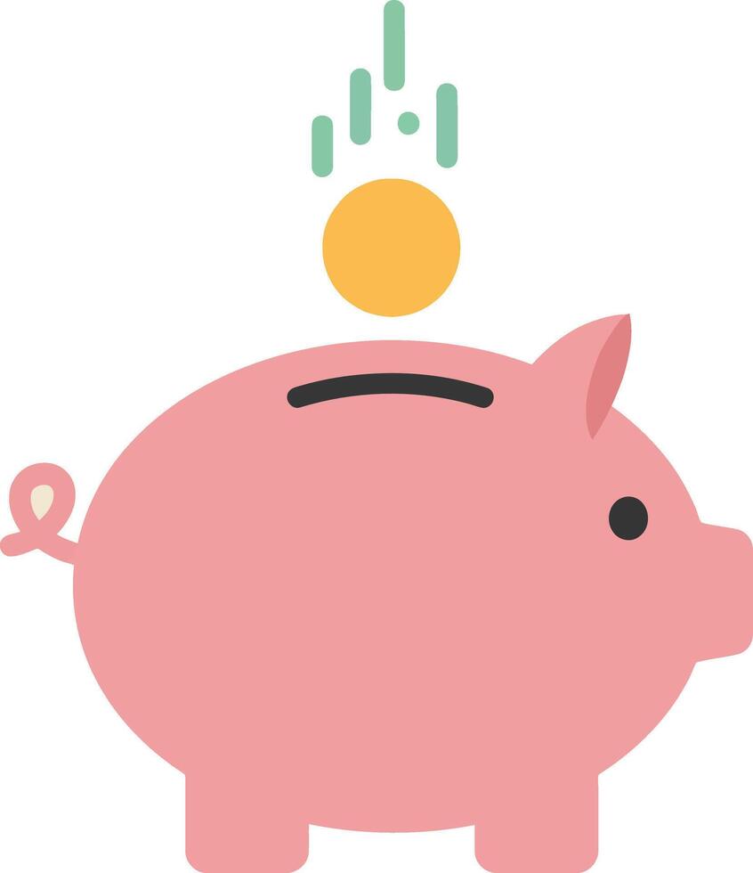 Pink piggy bank with a golden coin dropping in, flat art vector