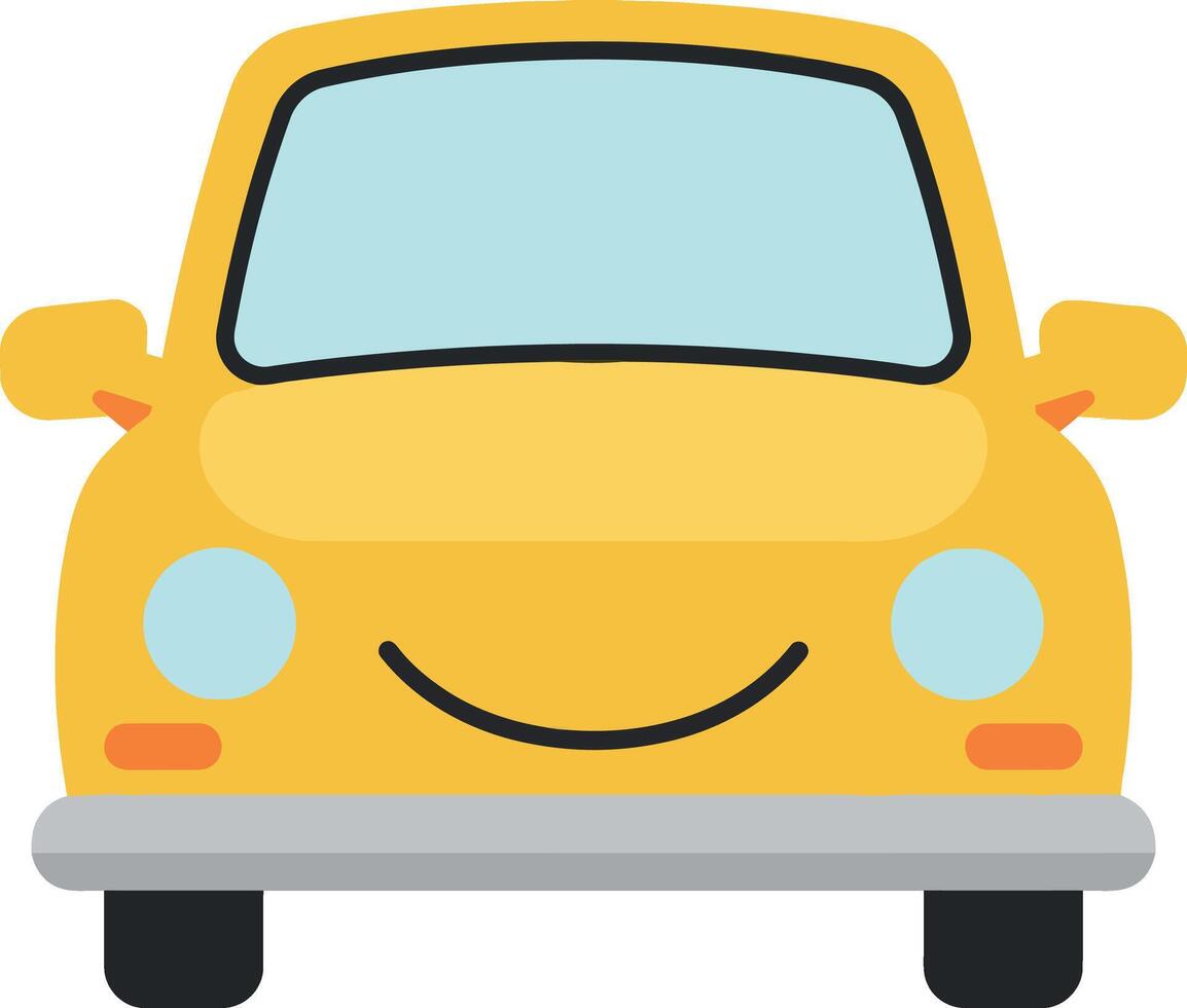 Cute yellow car with a smiling face in a minimal flat design art vector