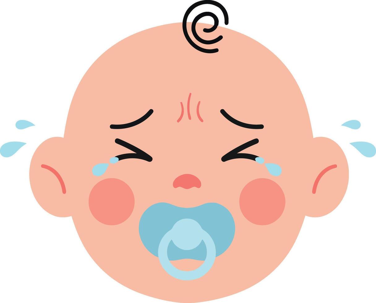 Crying baby with pacifier in flat art style expressing emotion and innocence vector
