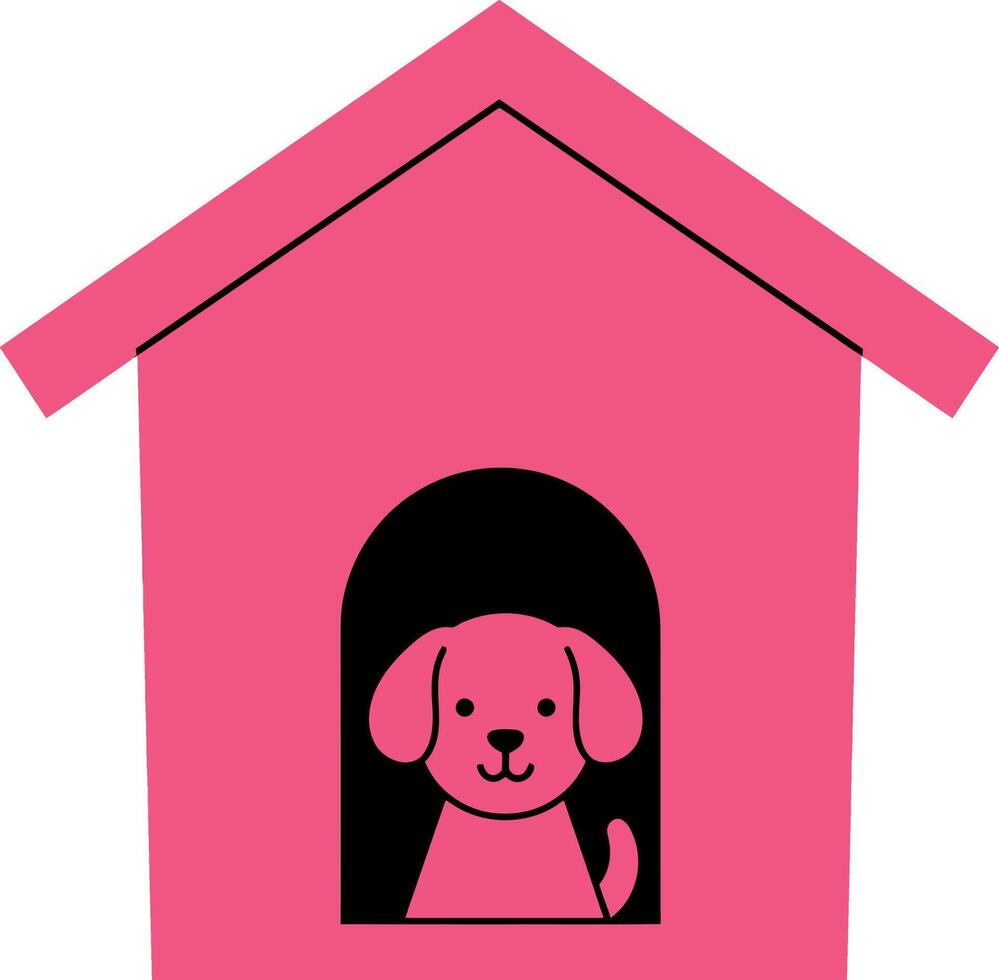 A playful puppy peeking out from a bright pink doghouse in minimal art vector
