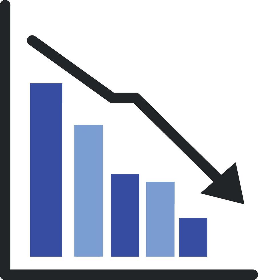Downward trending bar graph in flat design style showcasing financial decline illustration vector