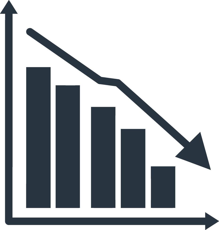 Declining bar graph with downward trend line in minimal flat design art vector