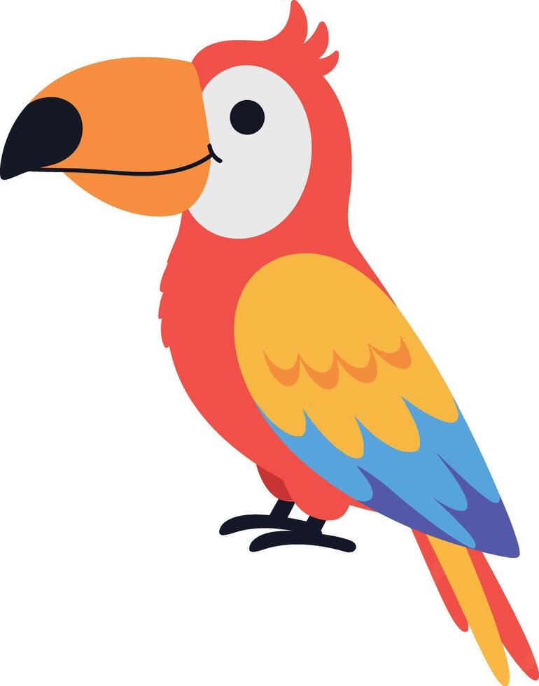 Colorful parrot with vibrant feathers in a playful, flat design style art vector