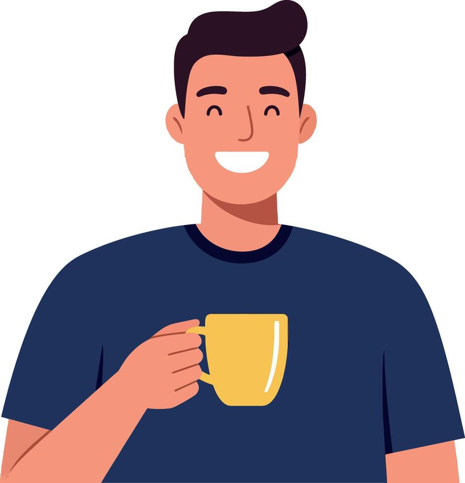 Happy young man holding a yellow cup in a minimal flat design illustration vector