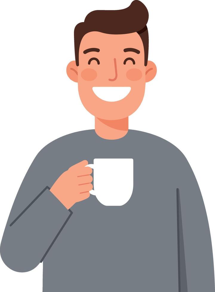 Smiling young man holding a coffee cup in a cozy flat design illustration vector