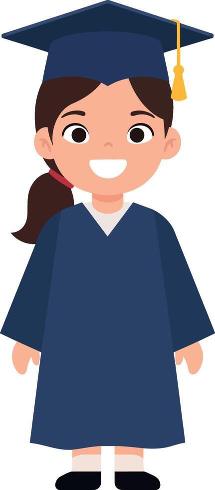 Happy graduate wearing a blue gown and cap, smiling proudly in flat art vector