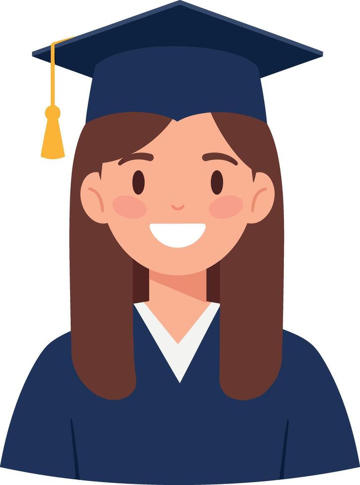 Smiling graduate wearing a blue cap and gown in a minimal illustration vector