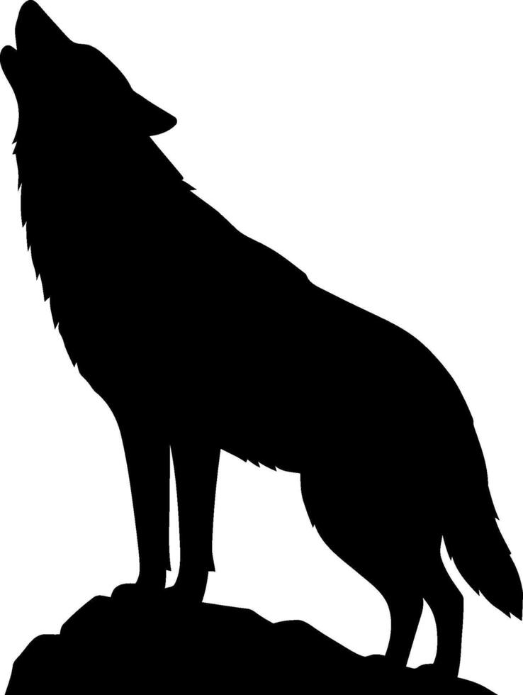 A howling wolf silhouette on a rocky outcrop in minimalistic style art vector