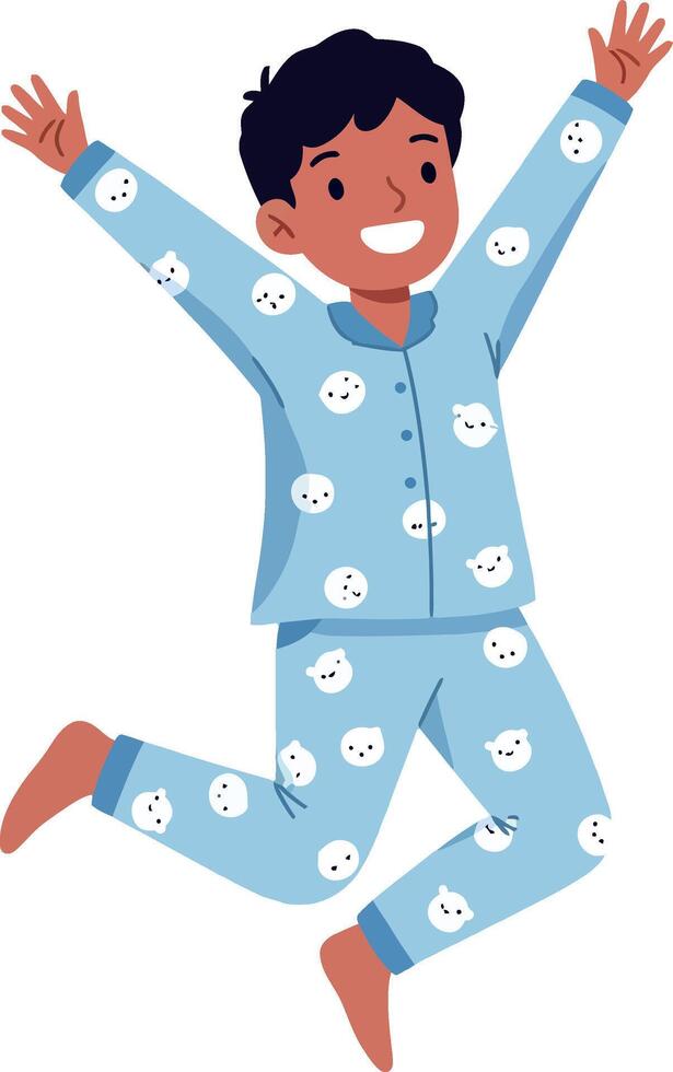 Happy child in playful blue pajamas expressing joy in a minimal illustration vector