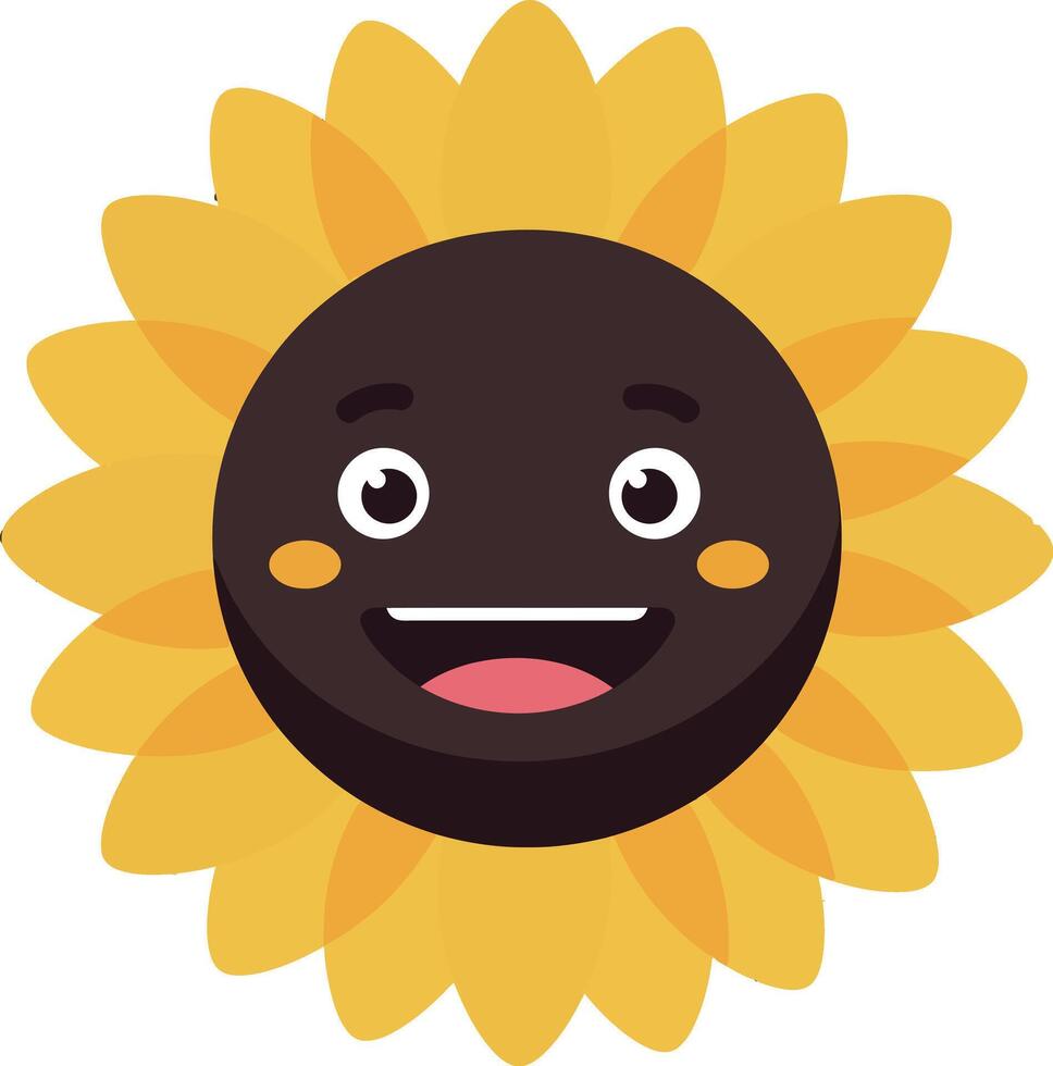 Happy sunflower character with a smiling face in a flat illustration style vector