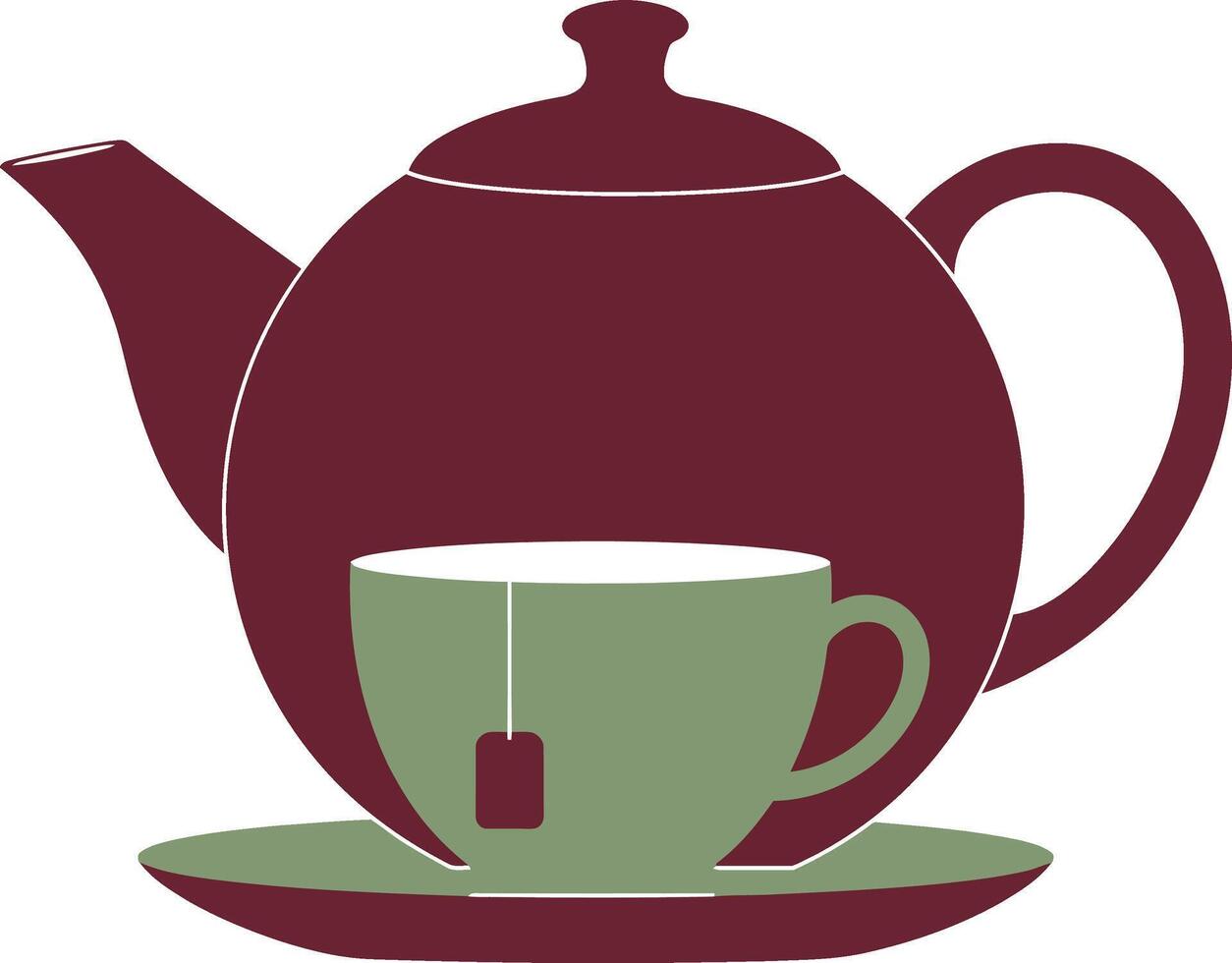 Teapot and teacup with a tea bag in a minimalistic flat illustration vector