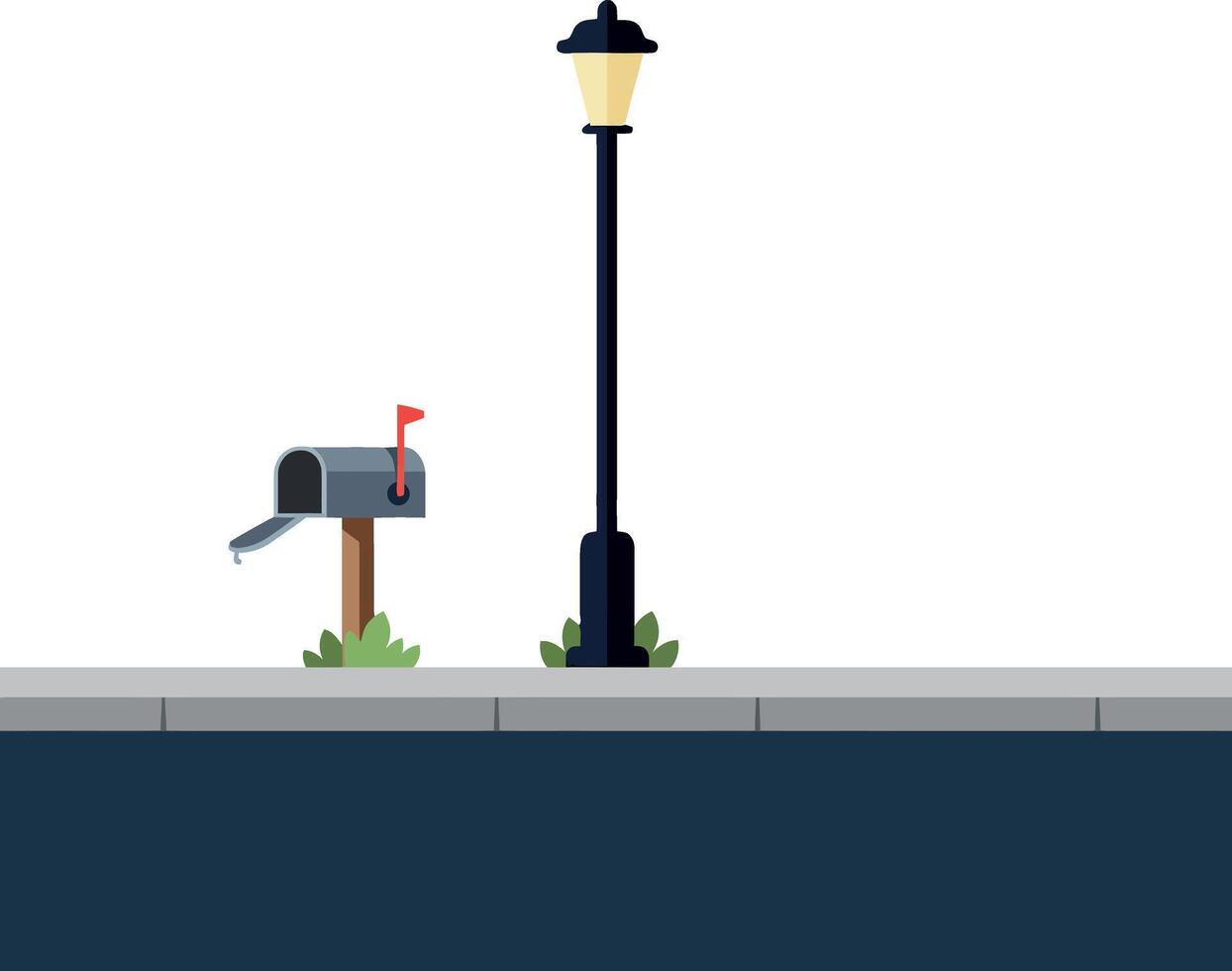 Mailbox and Street Lamp on a Sidewalk in Minimal Flat Design Art vector
