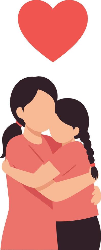 Two women embracing each other in a heartwarming scene with minimal flat design art vector