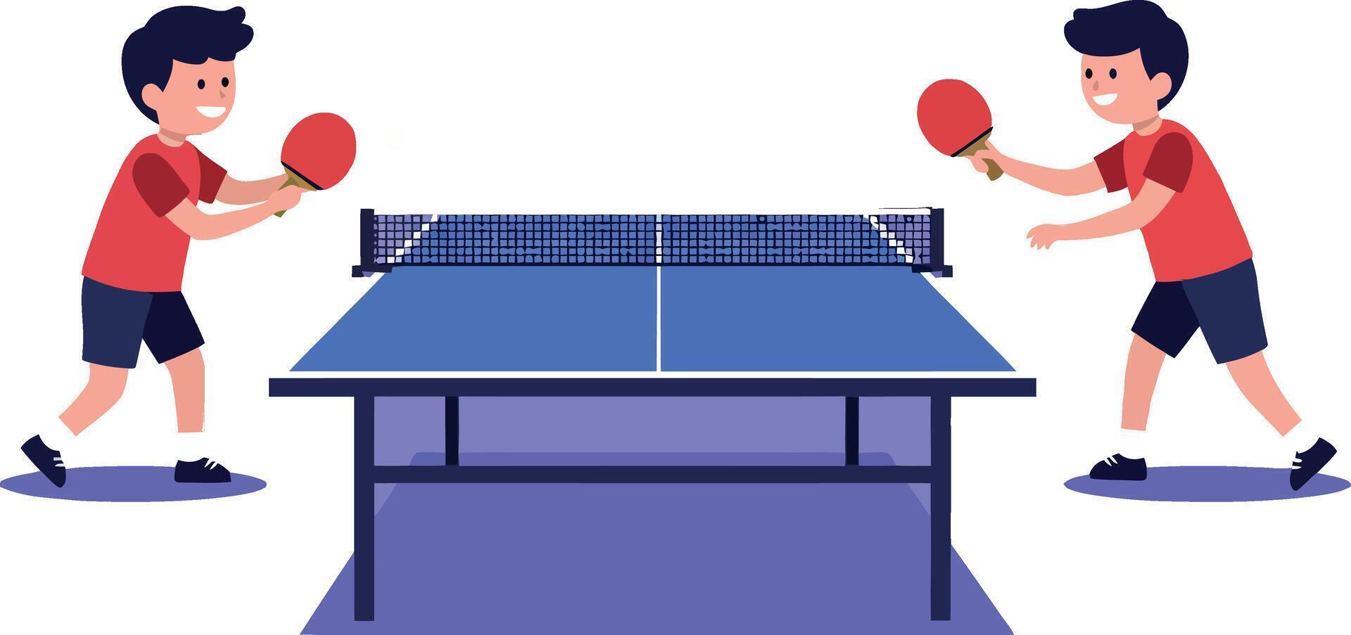 Two boys playing table tennis in colorful sportswear, minimal style illustration vector