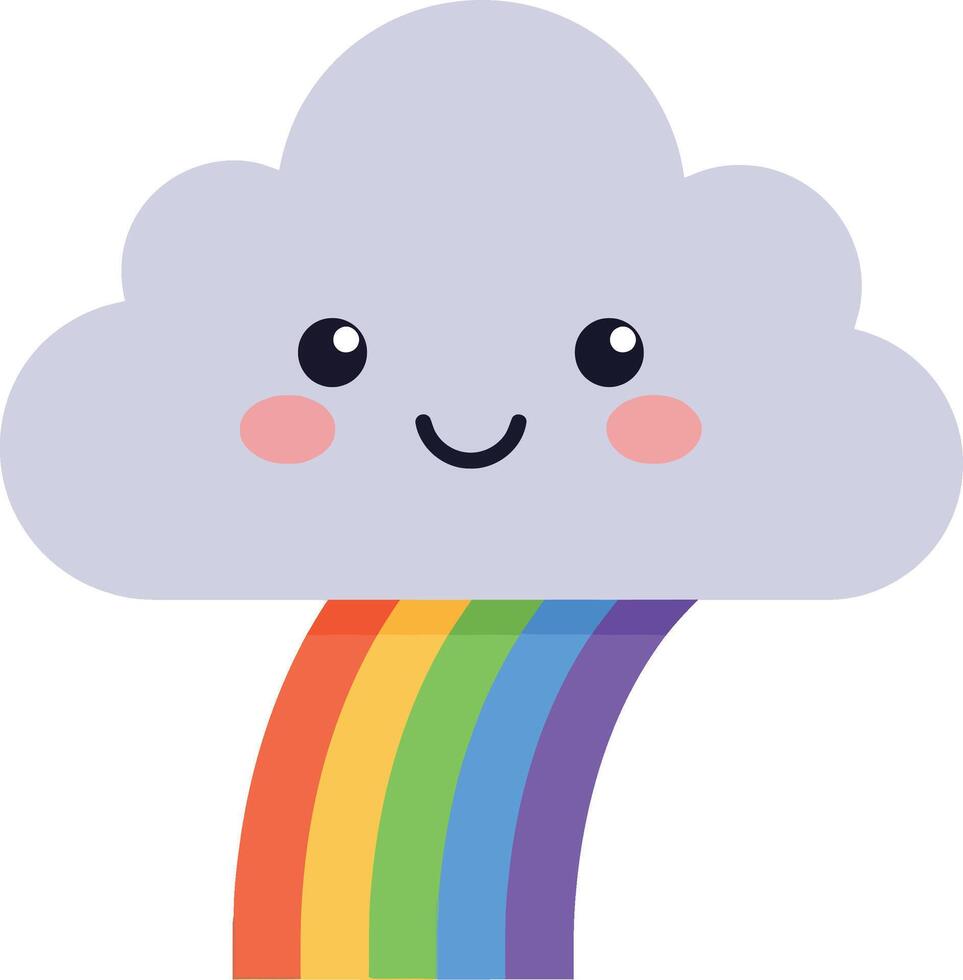 Cute smiling cloud with rainbow, flat design illustration vector
