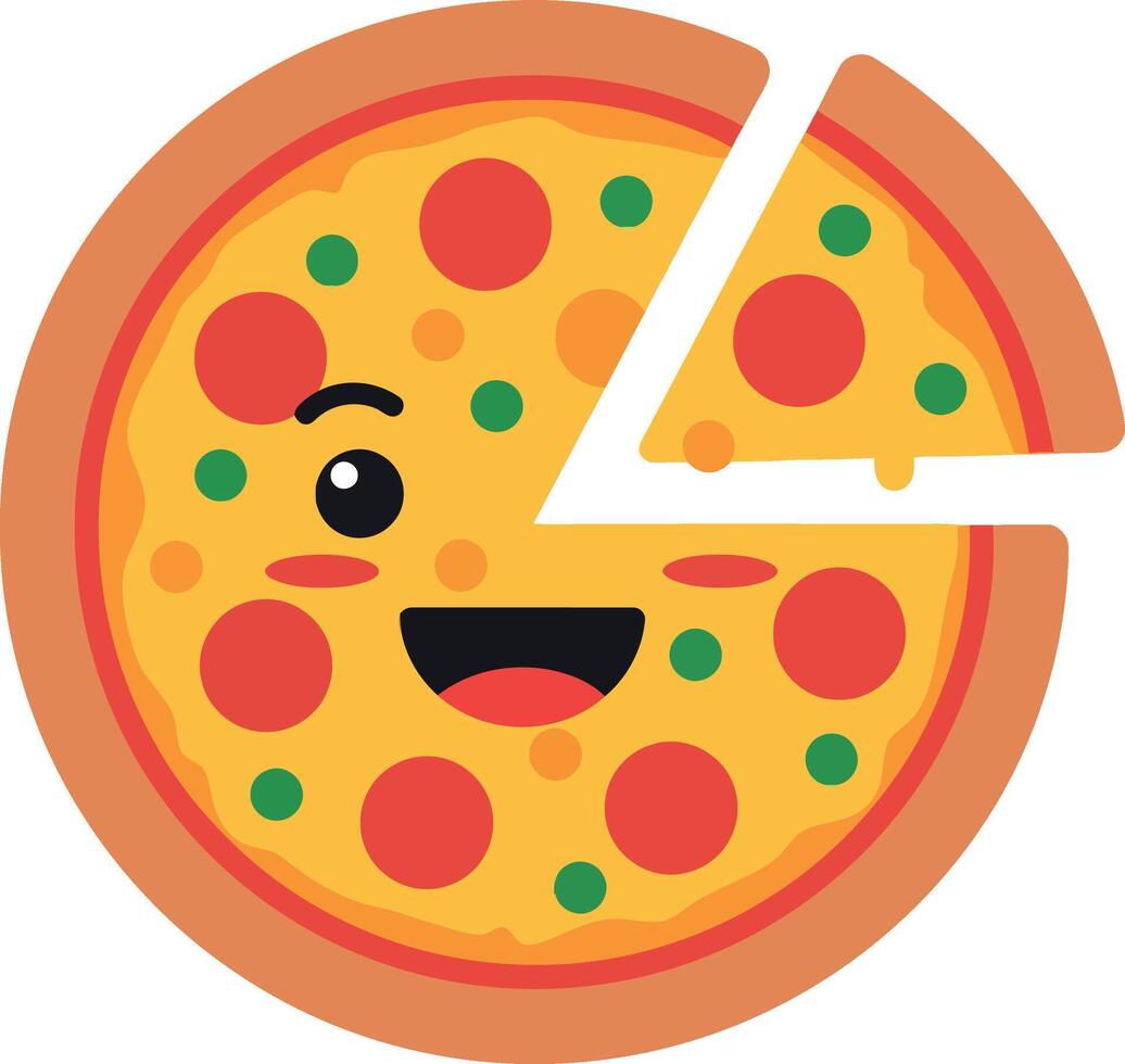 Happy cartoon pizza slice with a smile in flat illustration style vector