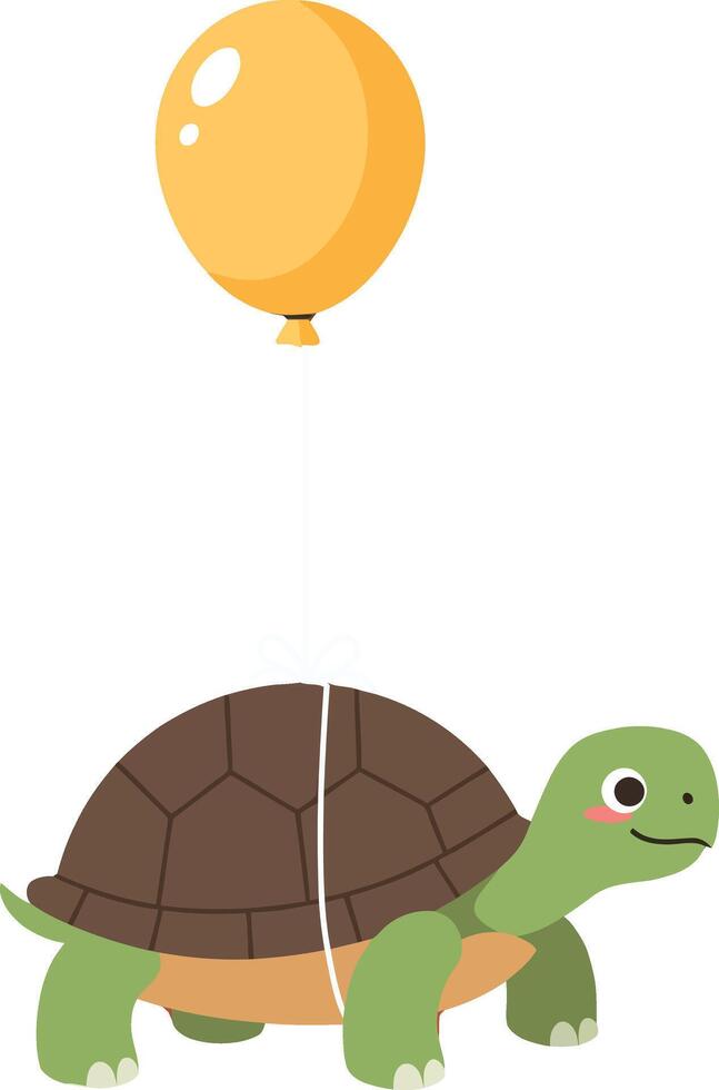 Cute turtle with a yellow balloon floating playfully in a minimal, whimsical style illustration vector