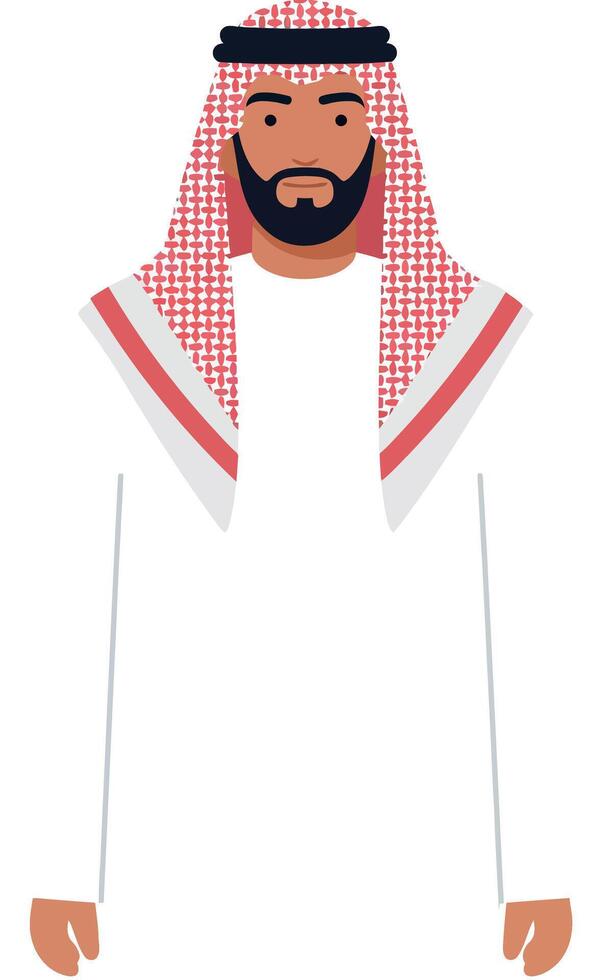 Man in traditional attire with headdress standing confidently in a flat illustration vector