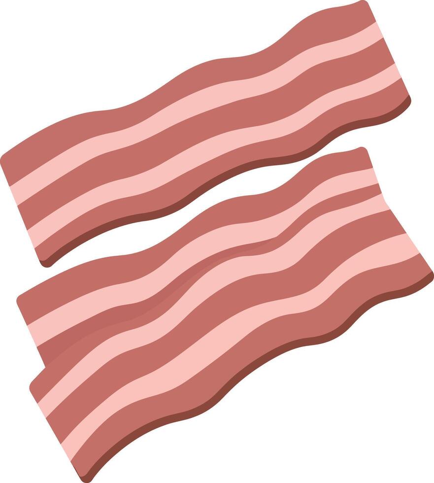 Two strips of bacon in flat design style showcasing texture and color in art vector