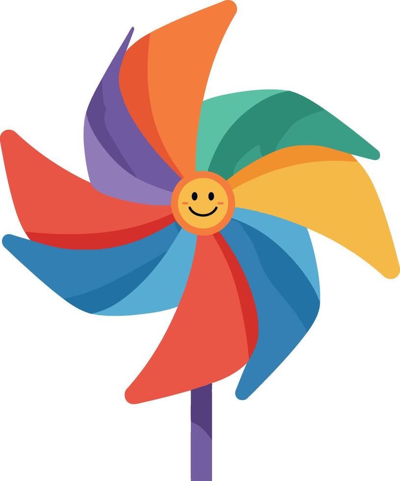 Colorful pinwheel with a smiling face in a flat illustration style vector