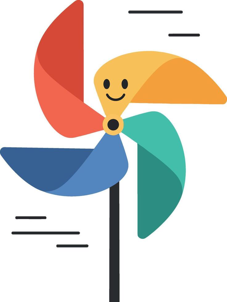 Colorful smiling pinwheel spinning in the wind, playful and cheerful flat illustration vector