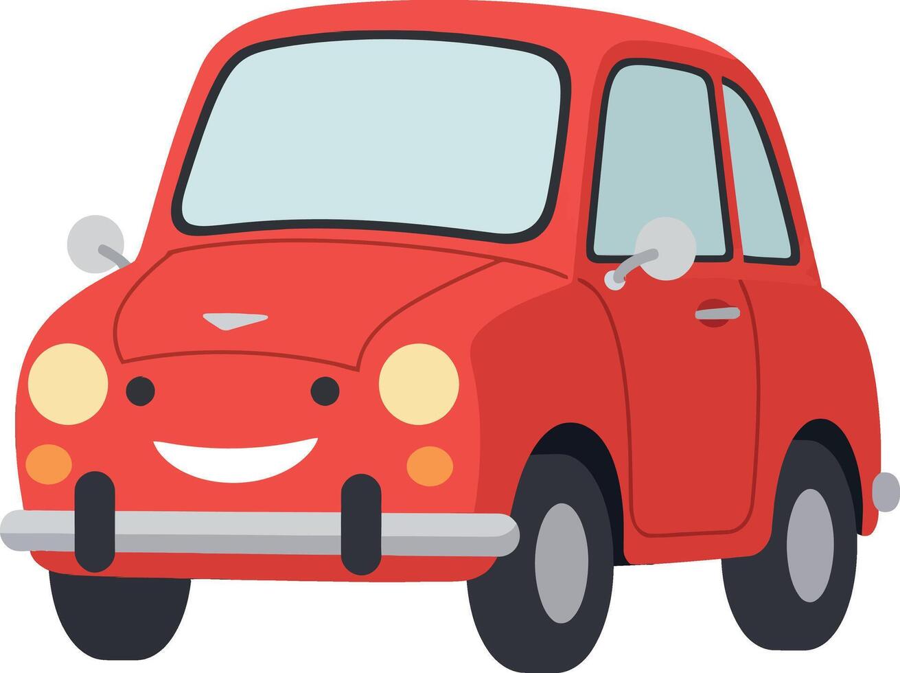 Cute red cartoon car with a smiling face in a flat art style vector
