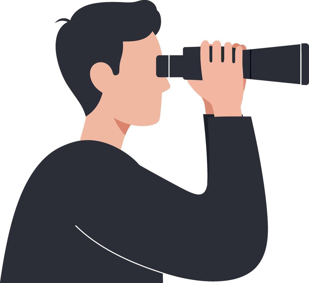 A man using binoculars to observe distant landscapes in a minimal and modern style illustration vector