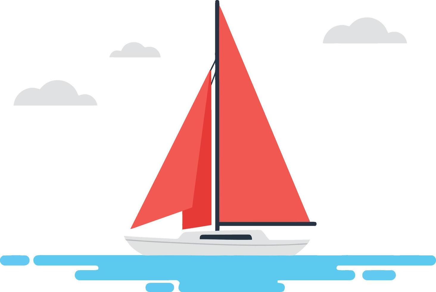 Red sailboat gliding across calm blue waters in a minimal flat illustration vector