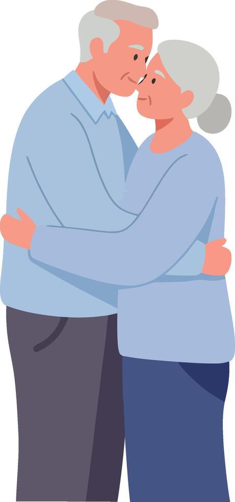 Elderly couple embracing each other in a warm and loving manner, flat art vector