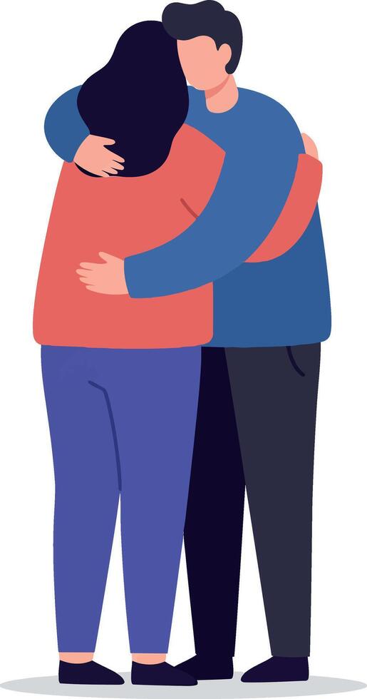 Two people embracing in a warm, affectionate manner, flat illustration vector