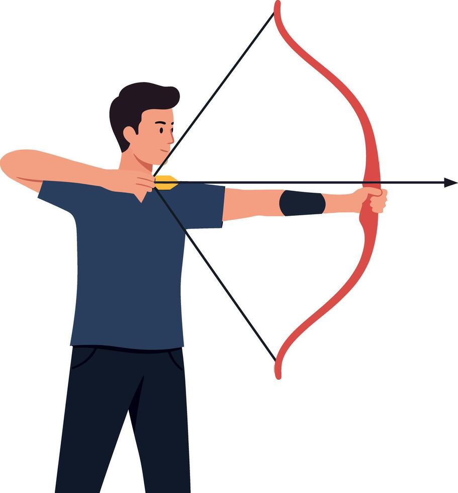 Archer aiming with a bow in a flat design style illustration vector