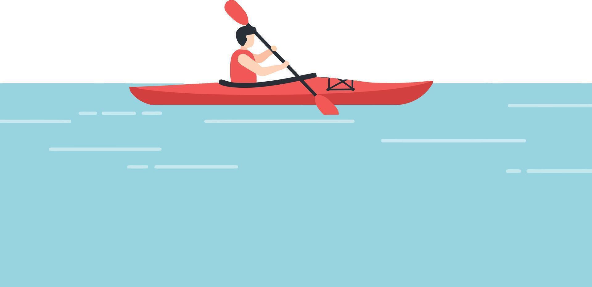 A person kayaking on a calm blue lake in flat design art vector