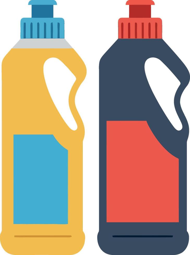 Two brightly colored cleaning bottles in minimal flat design illustration vector