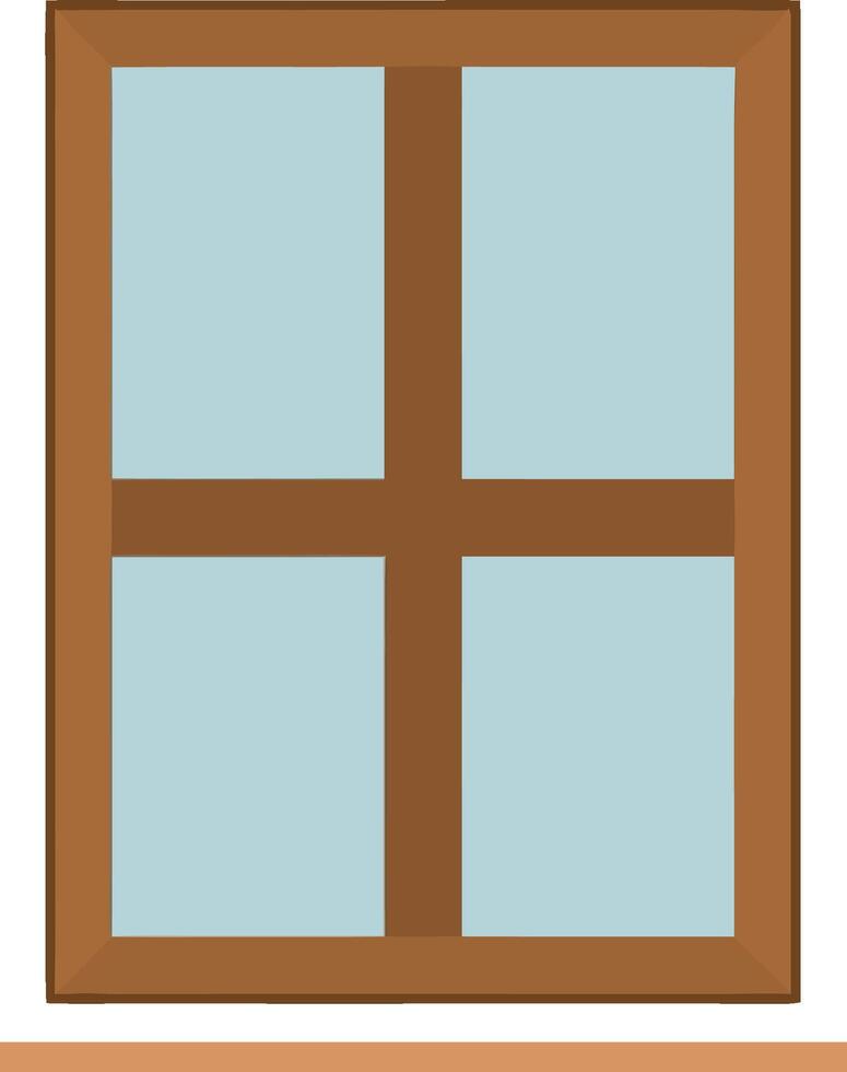 Simple wooden window design in flat style with soft blue panes and brown frame, illustration vector