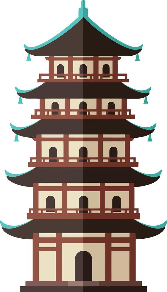Traditional multi-tiered pagoda with intricate details in flat design art vector