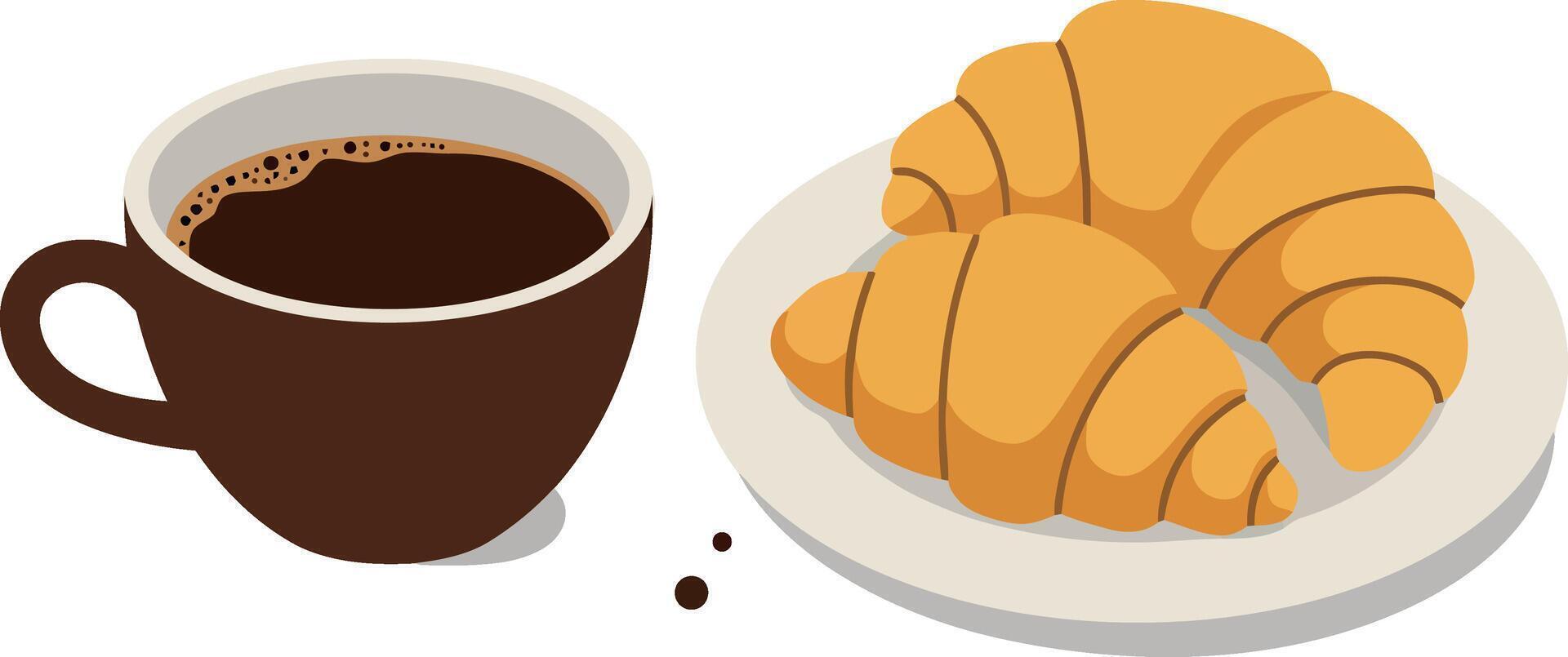 A warm cup of coffee and fresh golden croissants in flat art vector