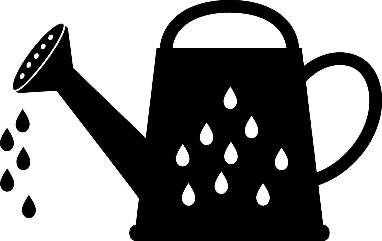 Black watering can pouring water in a flat and minimal illustration vector