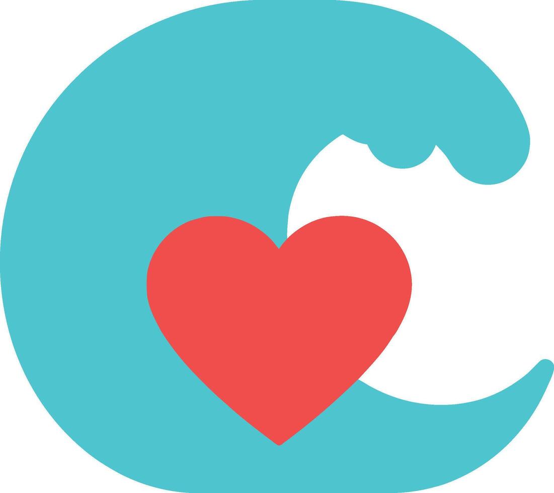 Ocean wave forming a heart shape in a minimal, colorful design style art vector