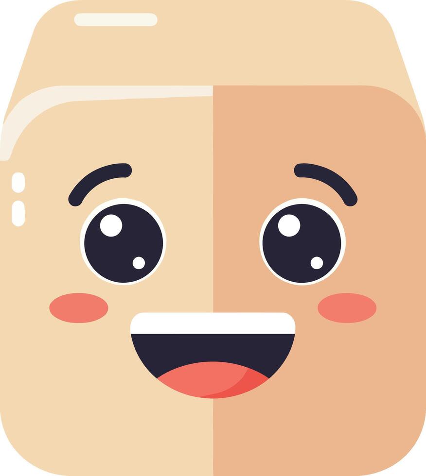 Cute smiling cartoon character cube with expressive eyes and joyful demeanor in flat art vector