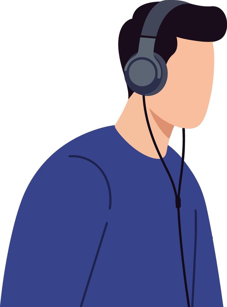 Young man listening to music with headphones in a flat style illustration vector