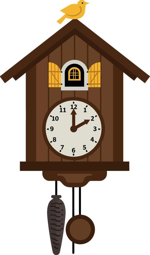 Cuckoo clock with charming bird design in minimal style art vector