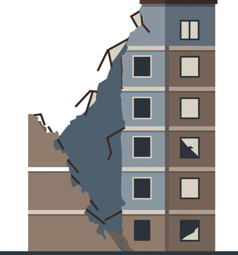 Damaged building with cracked walls in a flat design style illustration vector