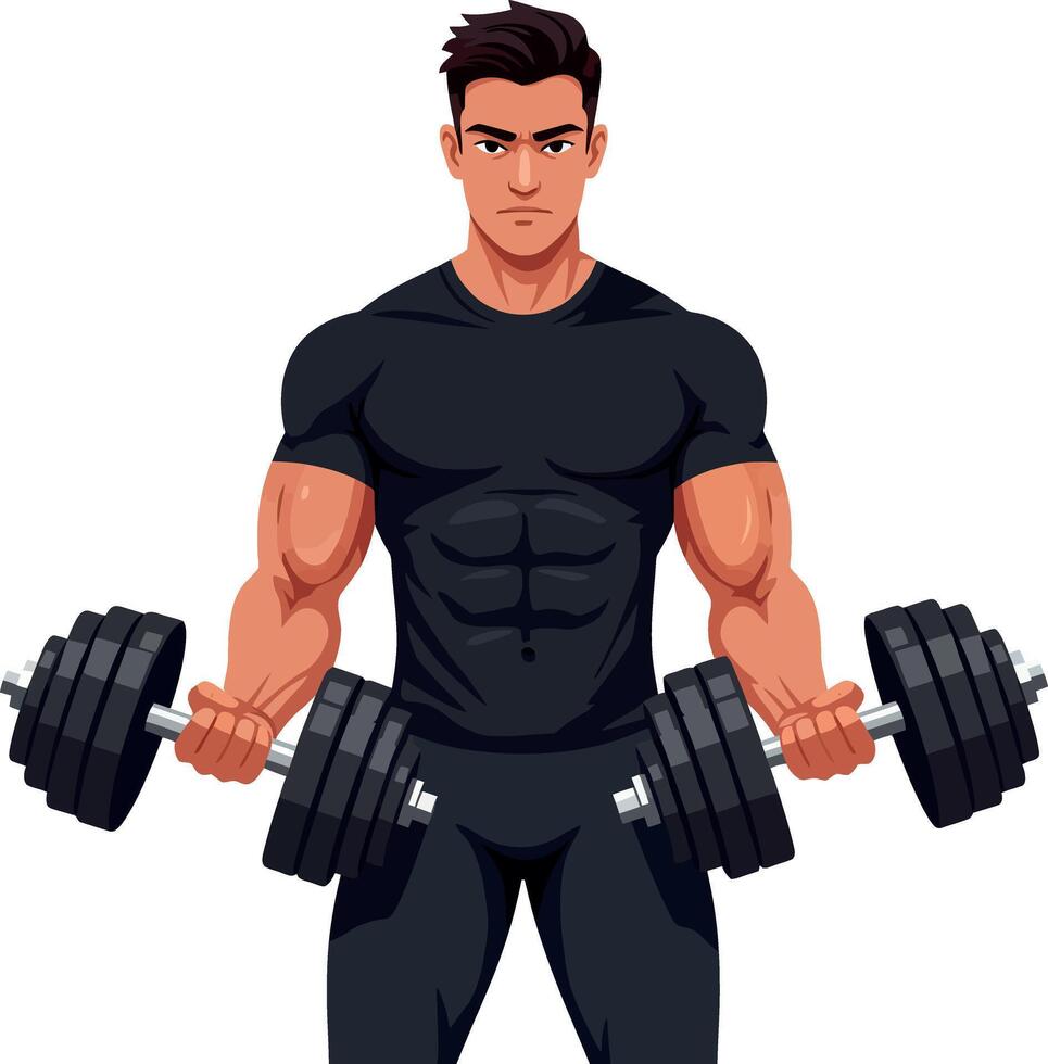Strong man lifting heavy dumbbells in a minimal style illustration vector