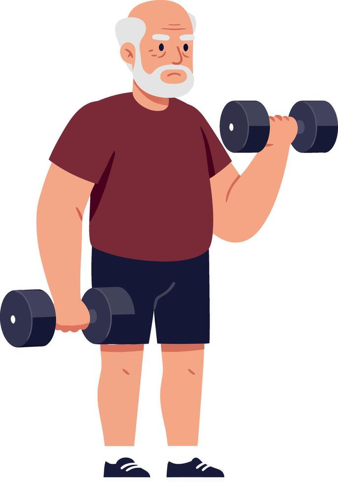 Elderly man lifting weights in a minimalistic style showcasing fitness and health art vector