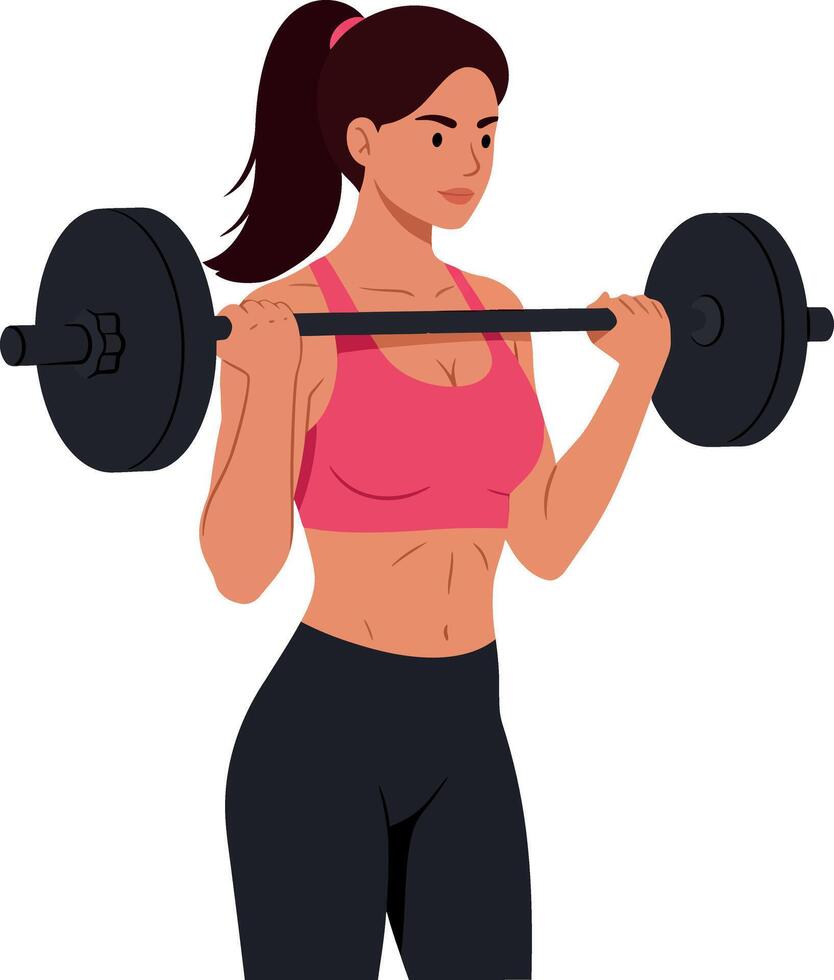 Strong woman lifting weights in a flat design style illustration vector